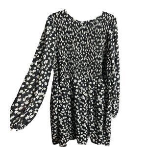ASOS Black Daisy Babydoll long sleeve dress Size 14